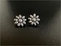 925 Silver Flower Earrings Marked 925 Mexico