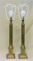 French Brass Column Table Lamps.