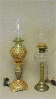 Ornate Electrified Oil Lamps.