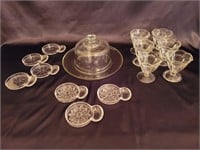 Glass Lot with 6 Sherbets, a Domed Cheese Plate,