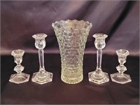 2 Pair Crystal Candlesticks & a Large Crystal Vase
