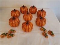 (8) Lidded Ceramic Pumpkins and 6 Napkin Rings