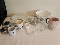Kitchen Cabinet Lot with Coffee Cups, Jars, & more