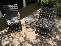 2 Swivel Patio Chairs with a Small Round Table