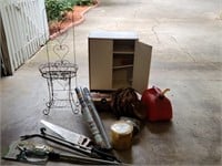 Mixed Garage Lot with Tools, Plant Stands, & more