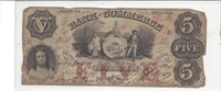 LARGE EARLY 5 DOLLAR BANK NOTE