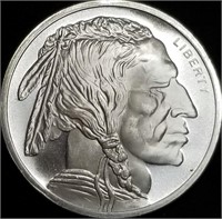 1 Troy Oz .999 Silver Round Indian/Buffalo Design