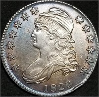 1829 Capped Bust Silver Half Dollar AU+ Toned
