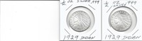 (2) 1929 INDIAN 1/2 OZ .999 SILVER
