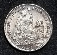 1895 Peru 1/2 Dinero Silver Coin Gem BU