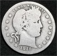 1911-P Barber Silver Quarter