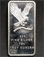 10 Troy Oz .999 Fine Silver Bar Silvertowne Eagle