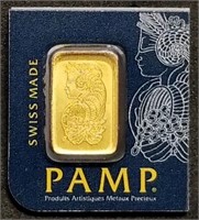 1 Gram .9999 Fine Gold PAMP Bar in Assay Card