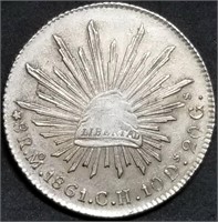 1861 Mexico Cap & Rays 8 Reales Silver Dollar