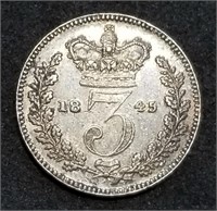 1845 GB/UK Silver 3 Pence Queen Victoria