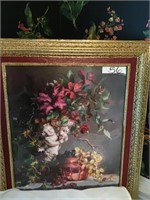 CHERUB AND GOLD PLASTIC FRAME FLORAL PLANT
