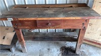 Wooden workbench (approx 4’10” x27” x22")