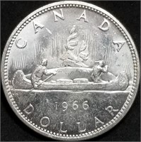 1966 Canada Canoe Silver Dollar BU