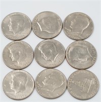 9 1976 Bicentennial Kennedy Half Dollars all high