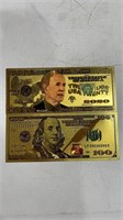 Two 24k Gold Dipped Faux USC $100 Note & 2020