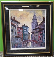 11 - FRAMED VENICE CANAL SCENE ART 41X37.5"