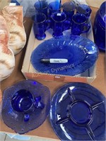 Blue Glass Trays and cappaccino mugs