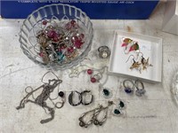 Costume Jewelry Roundup in Glass Bowl