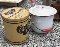 Metal potato chips tin and Chamber Pot