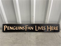 2' Wooden Sign Penguins Fan Lives Here