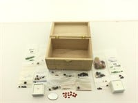 Assorted gems in box - M.O.P, Garnets, Quartz,