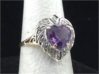 10k gold ring with amethyst and diamonds 2.1g