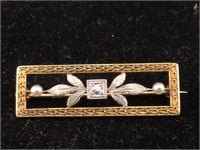 14k gold pin with diamonds 1inch 2.3g