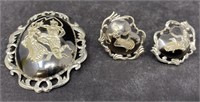3 pieces of sterling Siamese niello jewelry