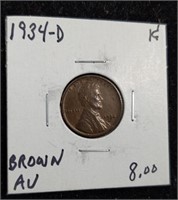 1934-D Lincoln Wheat Cent Penny coin marked