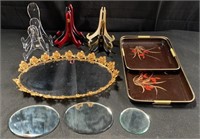 Box of stands & trays glass, metal, wood &