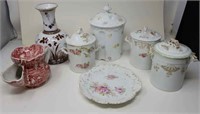 Group of porcelain items - canisters, plate, etc.
