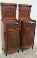 Pair of antique French inlaid marble-top stands