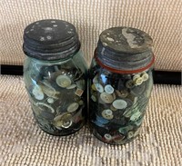 2 Blue Jars w/Buttons