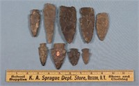 (9) Native American Indian Arrowhead Points