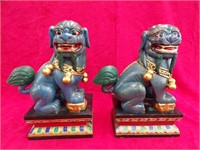 PAIR ASIAN FOO DOGS WOODEN 15" TALL 8 X 6