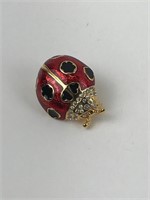 Gold colored with rhinestone lapel pen Lady bug
