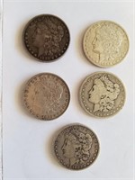 5 1880's Morgan Silver Dollars