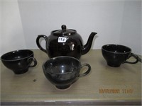 Black 6" Tea Pot with 3 Cups