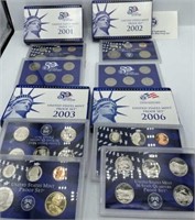 (4) United States mint proof sets years 2001,