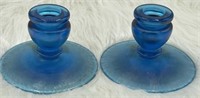 Fenton Celeste Blue Stretch Glass Candle Holder