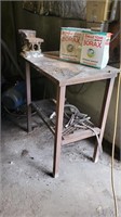 METAL SHOP TABLE WITH ATTACHED VISE