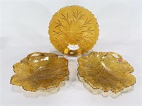 Amber Glass Leaf Pattern Plates