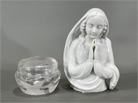 Porcelain Praying Mary w/ Nice Crystal Lidded Jar