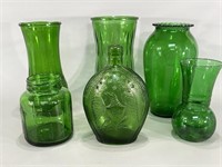 Green Glass Vases, Etc