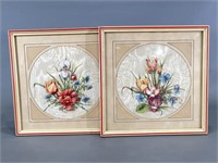 Two Vintage Floral Pictures - Fabric?